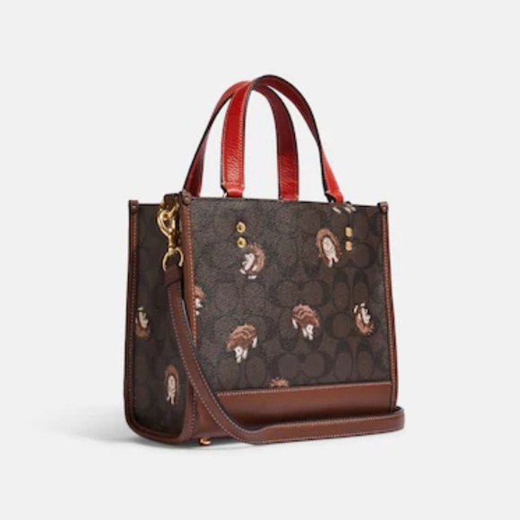 Coach Dempsey Tote 22 In Signature Canvas With Hedgehog Print In Brown Black NWT - Picture 16 of 16
